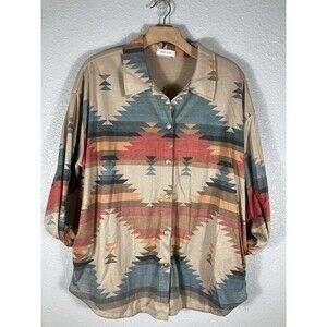 Aztec Shirt Jacket Southwestern Shacket Women Small Oversized Button Down Boho